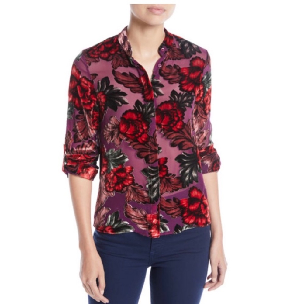 Alice + Olivia Red and Purple Floral Button Down Shirt
